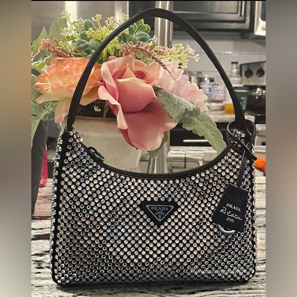 Prada re-edition black crystal bag